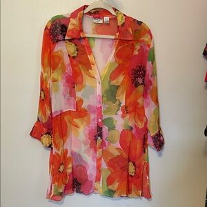 Chico's Vibrant Floral Button-Down Silk Shirt